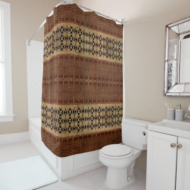 Rideaux De Douche Tissu Brown Tribal Riche (En situation)
