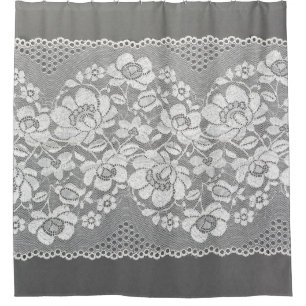 Rideaux De Douche Tissu de dentelle blanc sur gris