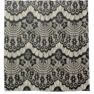 Rideaux De Douche Tissu dentelle ornement sur blanc.