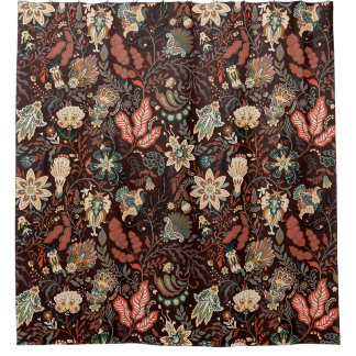 Rideaux De Douche Tissu Paisley Floral Terracotta Vintage Ethnique
