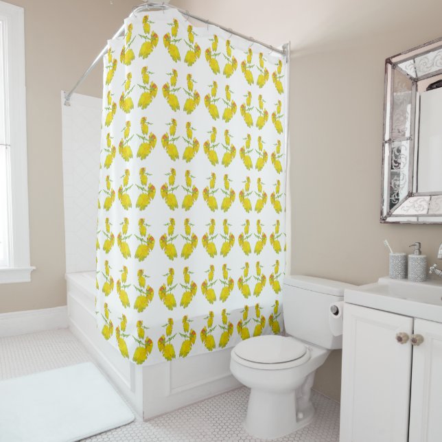 Rideaux De Douche Tissu rose jaune. (En situation)