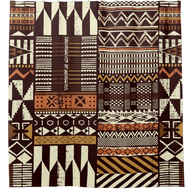 Rideaux De Douche Tissu tribal africain patchwork abstrait vin (Devant)