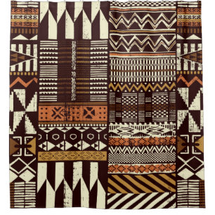 Rideaux De Douche Tissu tribal africain patchwork abstrait vin