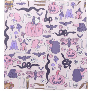 Rideaux De Douche titré à la main halloween unicorne zombie os