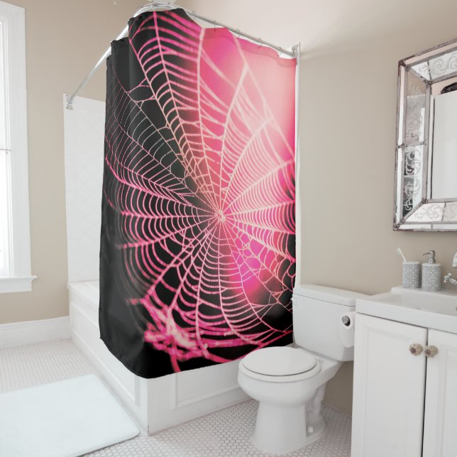 Rideaux De Douche Toile d'araignée rose noir créatif effrayant (En situation)