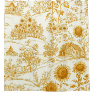 Rideaux De Douche Toile de campagne Tournesol Vintage Jaune (1)