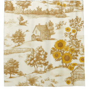 Rideaux De Douche Toile de campagne vintage tournesol jaune (3)