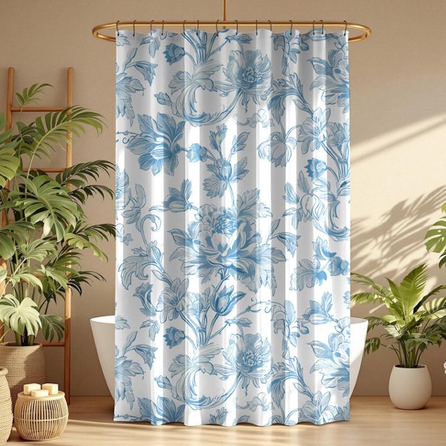 Rideaux De Douche Toile-de-jouy Chinoiseries Blue Floral Pattern (Créateur téléchargé)