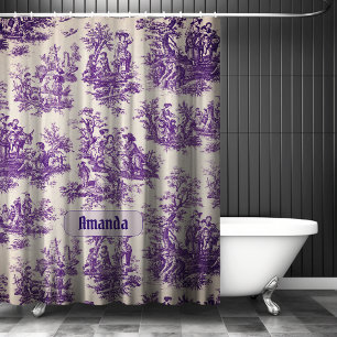 Rideaux De Douche Toile de Jouy Florale Monogramme Violet Vintage