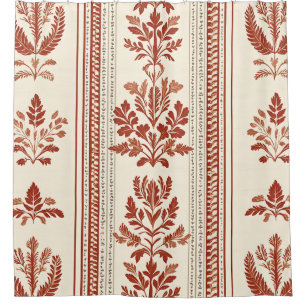 Rideaux De Douche Toile de Jouy Florale Rayée Vintage - Terracotta 2