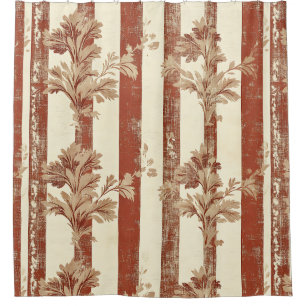 Rideaux De Douche Toile de Jouy Florale Rayée Vintage - Terracotta 3