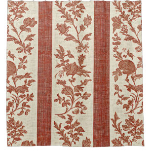 Rideaux De Douche Toile de Jouy florale vintage en rayure terracotta