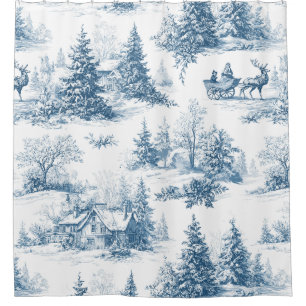 Rideaux De Douche Toile de Jouy hivernale vintage - Noël classique