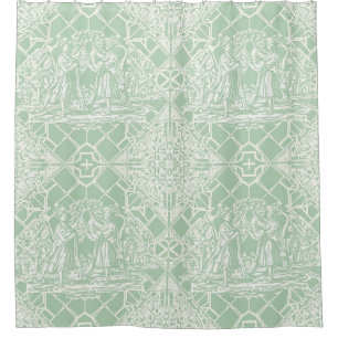 Rideaux De Douche Toile de Jouy Vintage Sauge avec Figures Classique