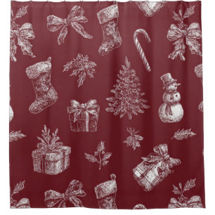 Rideaux De Douche Toile de Noël Rouge Vintage avec Chaussettes (2)