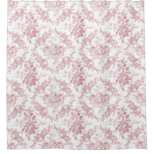 Rideaux De Douche Toile floral rose et blanc gravé élégant