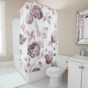 Rideaux De Douche Toile florale rose et blanche No. 2