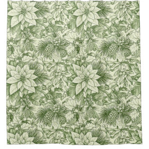 Rideaux De Douche Toile verte Poinsettia Motif de Noël (2)