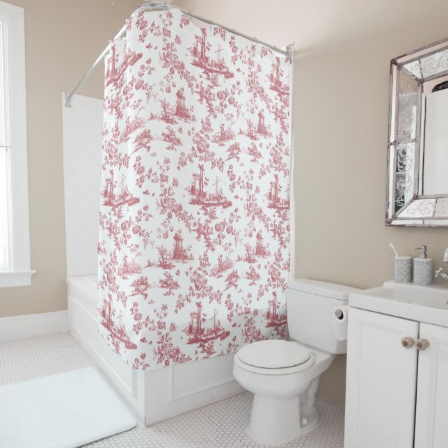 Rideaux De Douche Toile vintage Florale de Jouy-Pink (En situation)