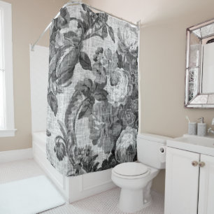 Rideaux De Douche Ton gris noir et blanc Toile floral vintage No.5