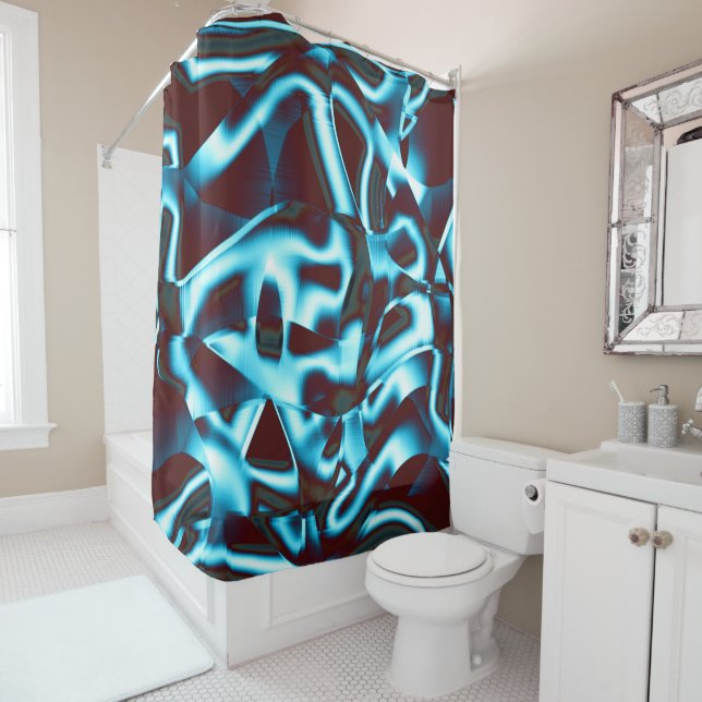 Rideaux De Douche Tons cyan clairs dans les rubans abstraits vers le (En situation)