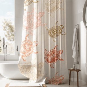 Rideaux De Douche Tons de la Terre Nautique Vert et Corail Tortue de