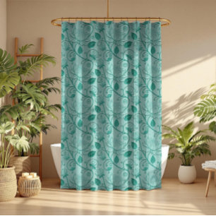 Rideaux De Douche Tons de vert pastel motif de lotus aspect gaufré