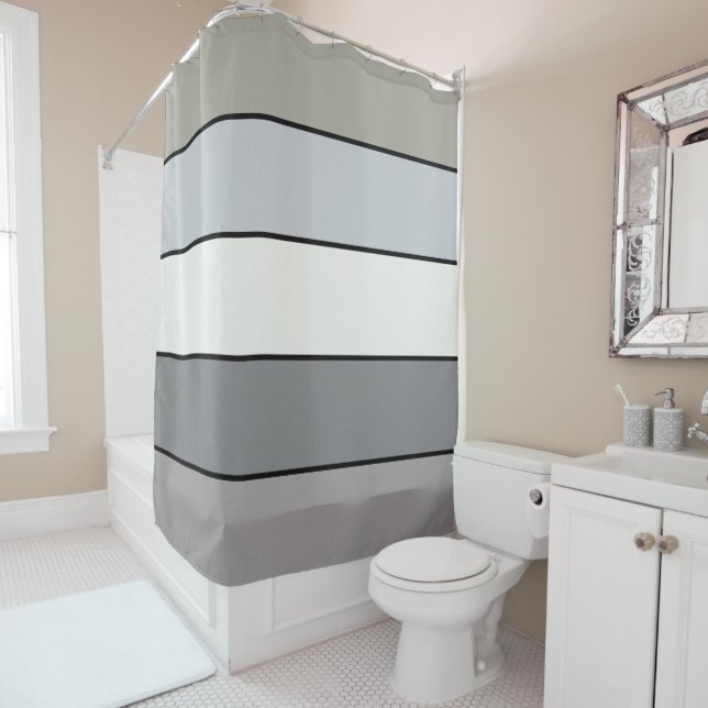Rideaux De Douche Tons Gris Avec Bandes Noires Sur Papier Aquarelle (En situation)