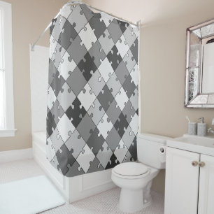 Rideaux De Douche Tons gris diagonaux de casse-tête