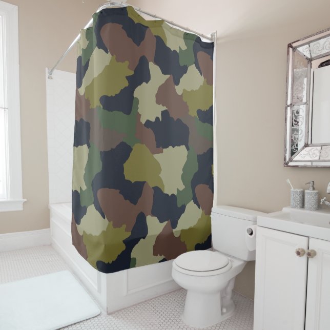 Rideaux De Douche Tons Terre Camouflage Brown vert (En situation)
