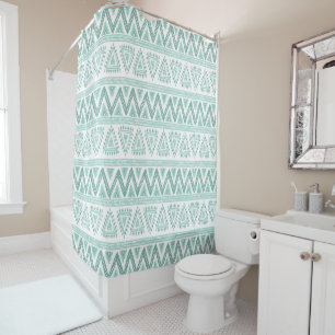 Rideaux De Douche Tons verts doux Motif géométrique tribal