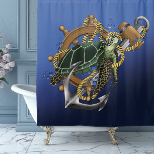 Rideaux De Douche Tortue de mer bleu vert
