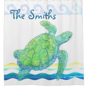 Rideaux De Douche Tortue de mer bleue et verte