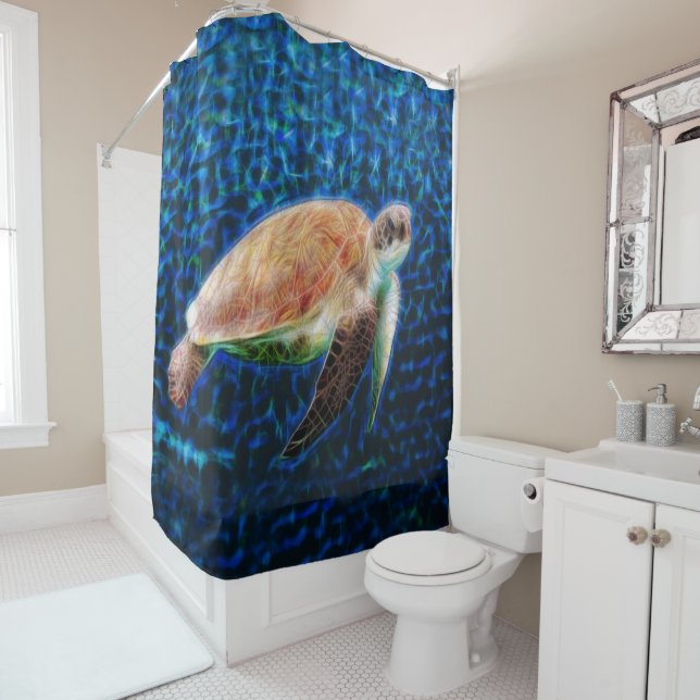 Rideaux De Douche Tortue de mer Hawaiian Honu Deep Blue Sea (En situation)