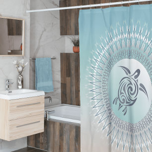 Rideaux De Douche Tortue de style plage et Mandala Coastal Maritime