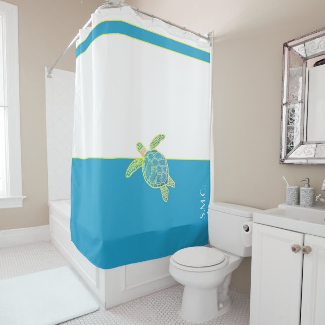 Rideaux De Douche Tortue marine marine marine Turquoise bleue (En situation)