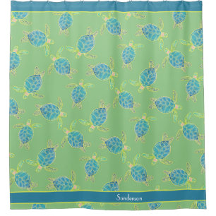 Rideaux De Douche Tortue marine marine personnalisée bleu vert bleu