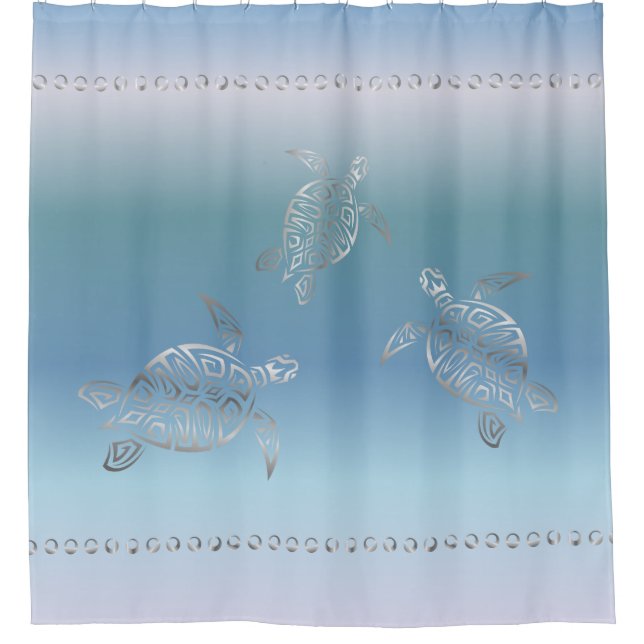 Rideaux De Douche Tortues d'argent Blue Gradient Nautique (Devant)