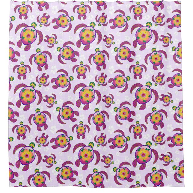 Rideaux De Douche Tortues de Honu rose Hibiscus Fleurs (Devant)
