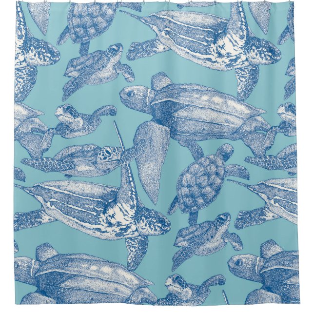 Rideaux De Douche tortues de mer cobalt bleu ciel (Devant)