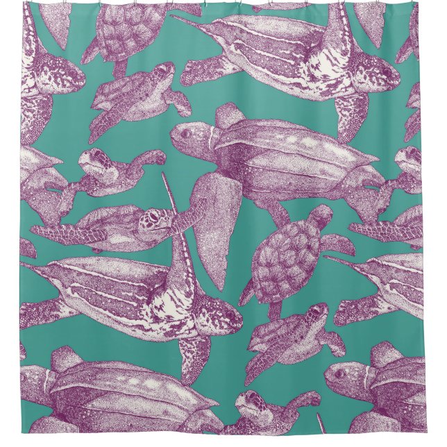Rideaux De Douche tortues de mer violet turquoise (Devant)