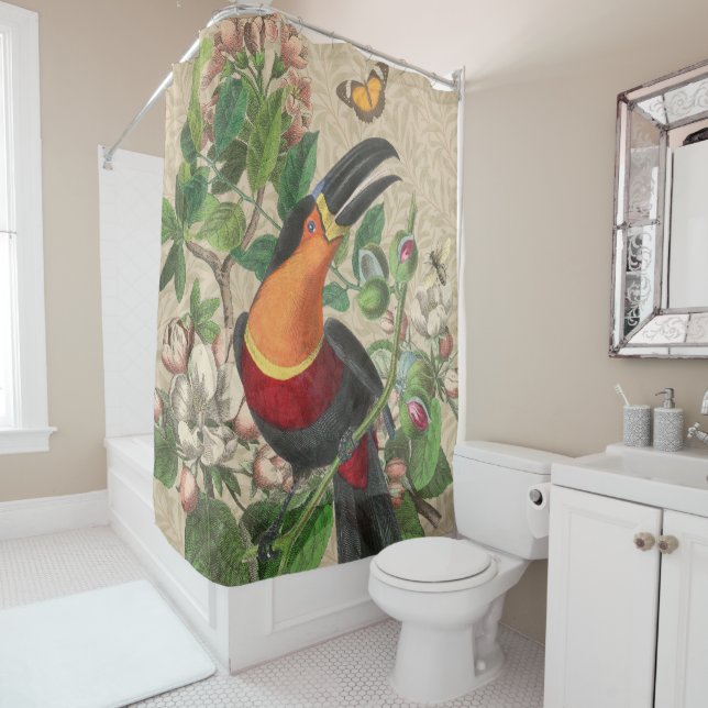 Rideaux De Douche Toucan Jungle Tropical Bird Belle antique (En situation)