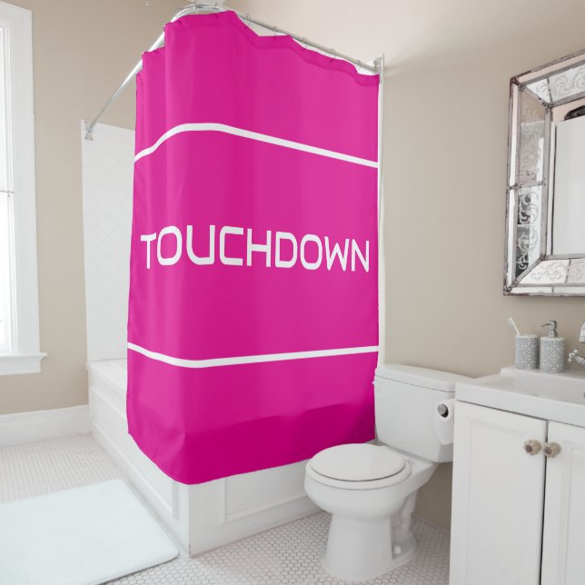 Rideaux De Douche TOUCHDOWN Bandes blanches modernes sur fond rose v (En situation)