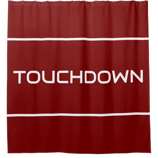 Rideaux De Douche TOUCHDOWN Bandes blanches modernes sur fond rouge  (Devant)