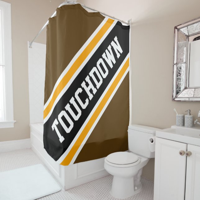 Rideaux De Douche TOUCHDOWN Brown Jaune Black Racing Stripes (En situation)