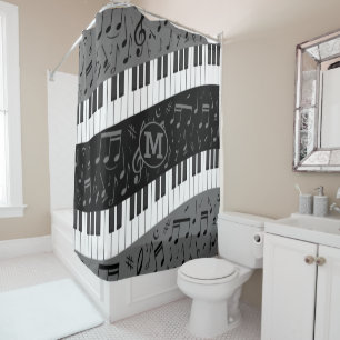 Rideaux De Douche Touches de piano monogramme et notes musicales