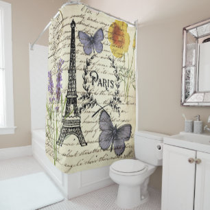 Rideaux De Douche tour eiffel de paris, papillon rustique vintage