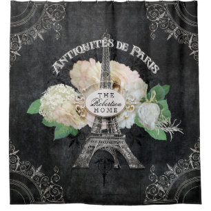 Rideaux De Douche Tour Eiffel floral antique vintage parisien de