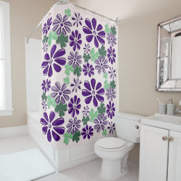 Rideaux De Douche Tourbe blanc vert et violet trèfle et Doodle de fl