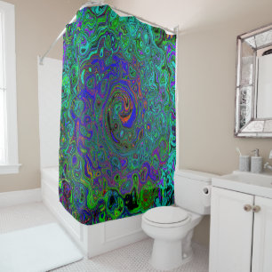 Rideaux De Douche Tourbillon Abstrait Bleu et Aigue-Marine Rétro